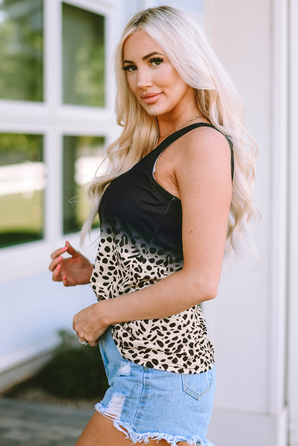 Black Ombre Leopard Print T-shirt