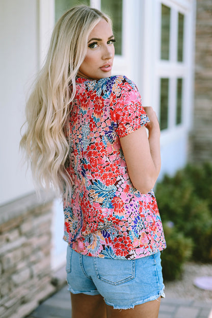 Red Cakewalk Floral Smocked Blouse