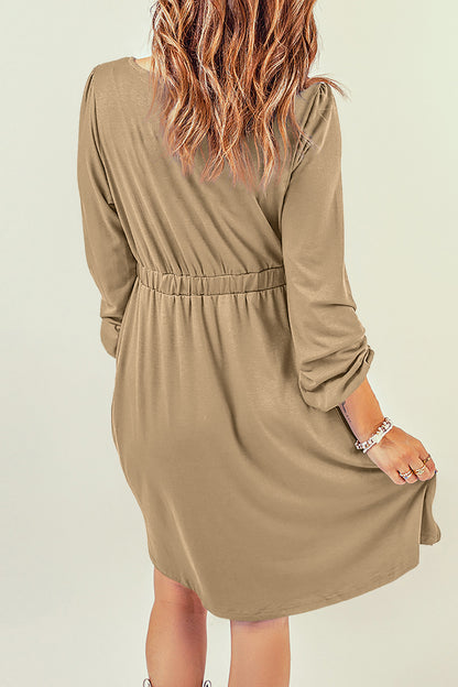 Orange Button Up High Waist Long Sleeve Dress
