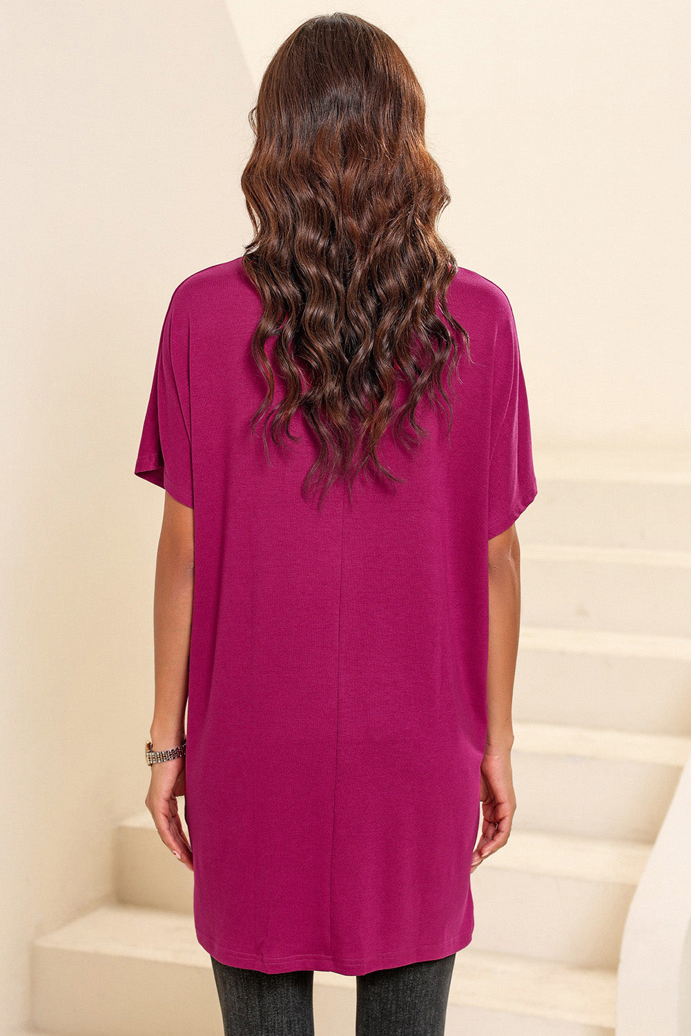 Khaki Side Pockets Short Sleeve Tunic Top