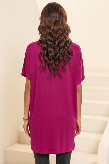 Khaki Side Pockets Short Sleeve Tunic Top