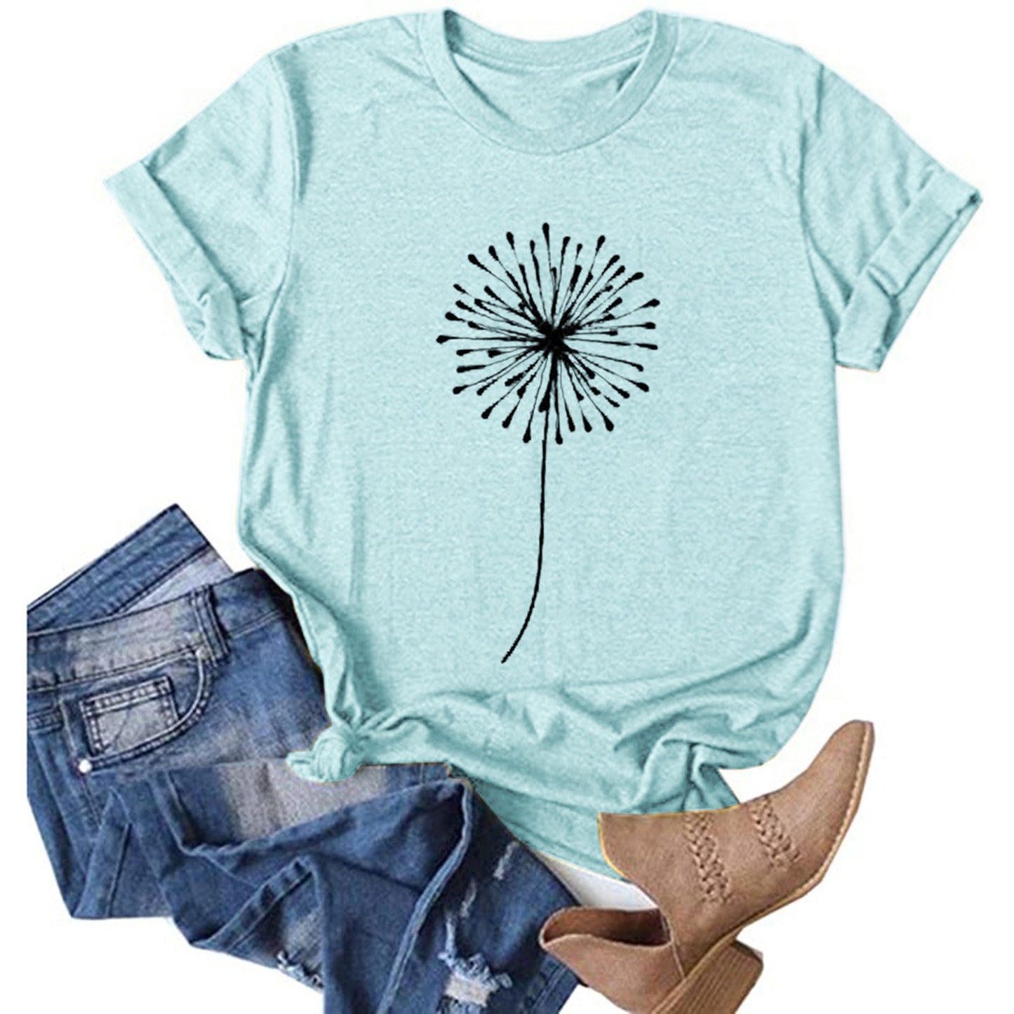 Men's And Women's Fashion Sunflower Print Short-sleeved T-shirt Top