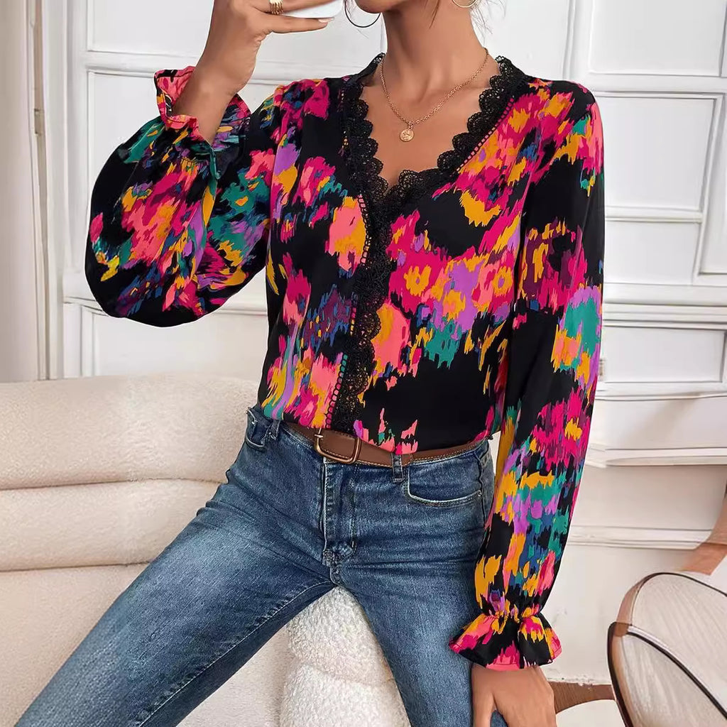 In-stock Womens Bohemian Graffiti-print Shirt