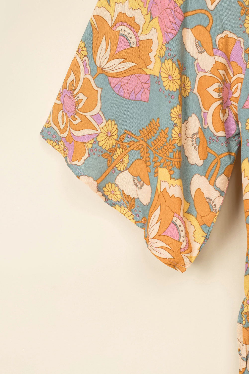 Brown Vintage Floral Smocked Bodice Flare Sleeve Tiered Long Dress