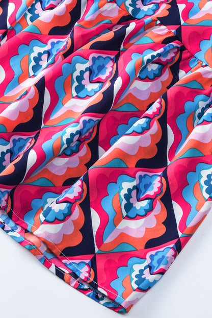 Multicolor Abstract Geometric Print Long Sleeve High Waist Dress