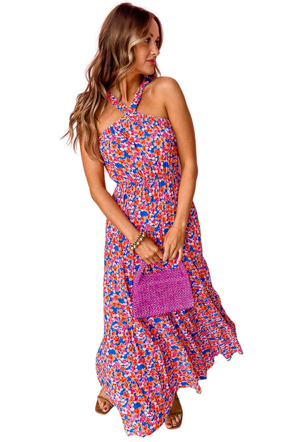 Red Floral Halter Maxi Dress