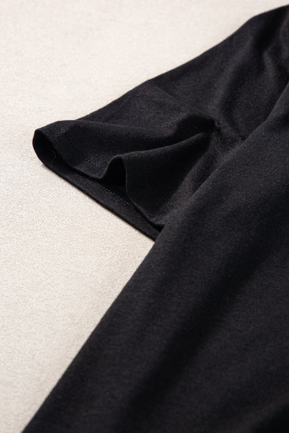 Black V Neck Pocketed Rounded Hem Tee