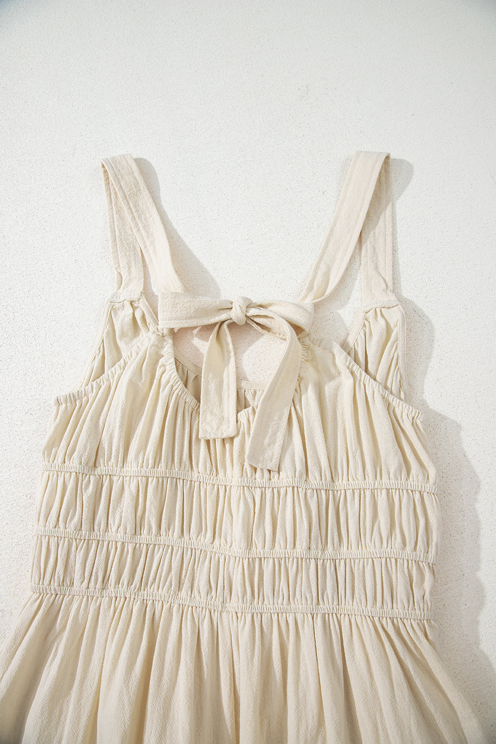 Beige Ruched High Waist Sleeveless Wide Leg Jumpsuit