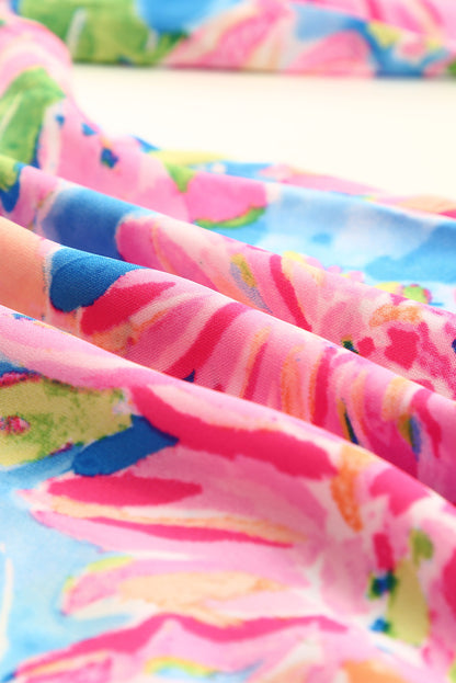 Pink Floral Print Buttoned V Neck Shirt