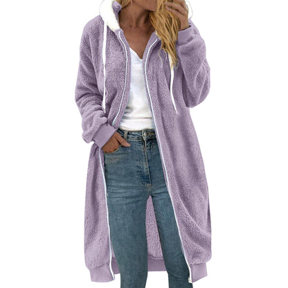 Women's Thick Mid-length Double-sided Plush Fur Hooded Coat Overcoat