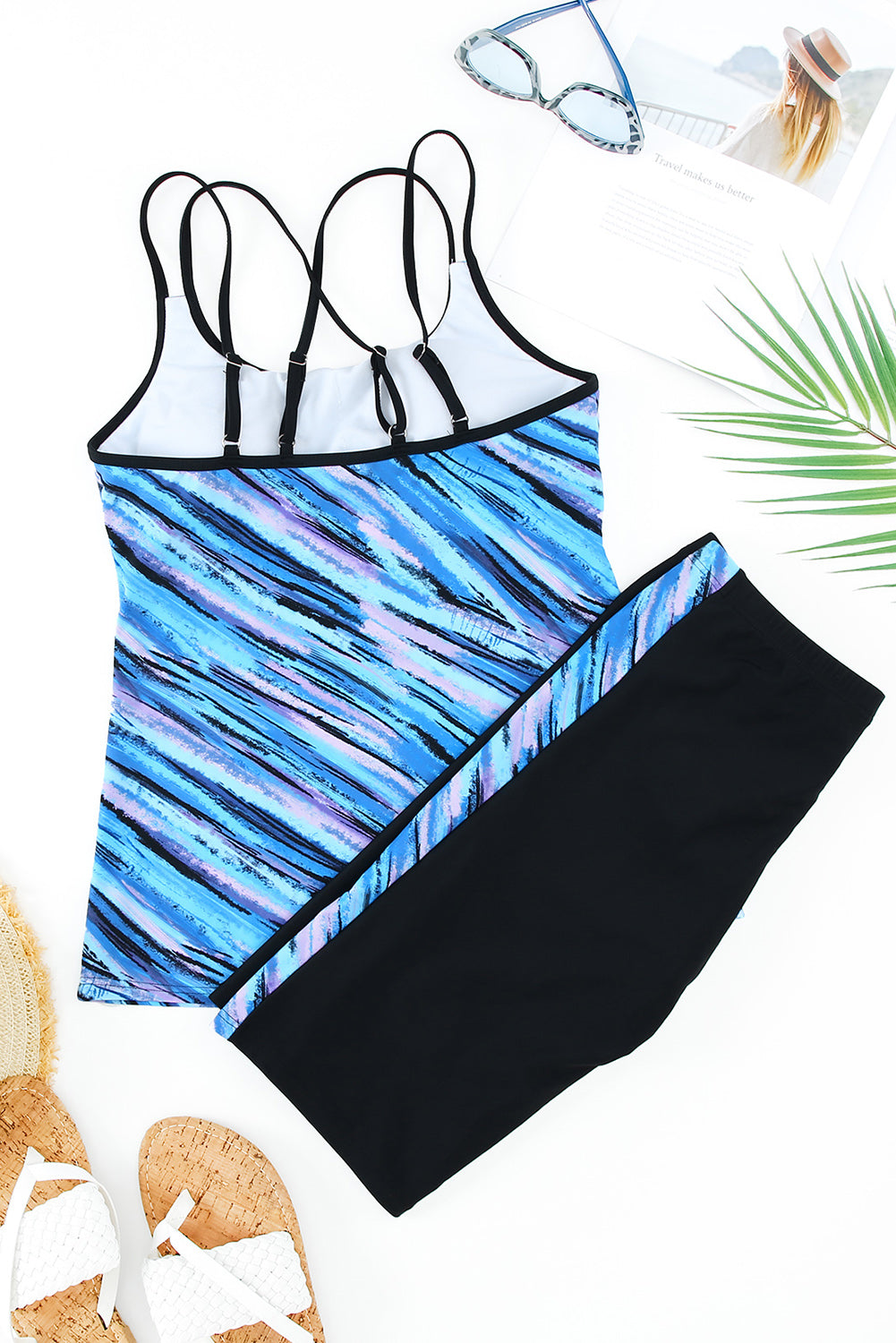 Multicolor Abstract Print Criss Cross Strappy Two-piece Tankini