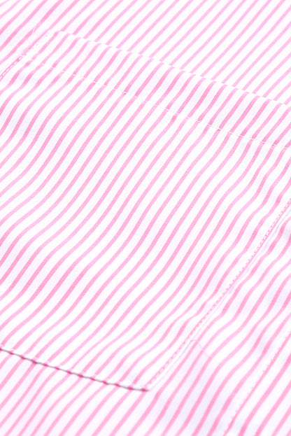 Sky Blue Smocked Cuffed Striped Boyfriend Shirt with Pocket