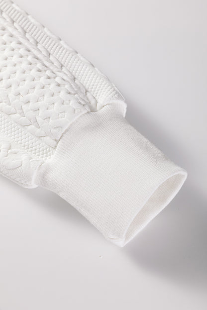 White Solid Color Textured V Neck Drop Shoulder Knit Top