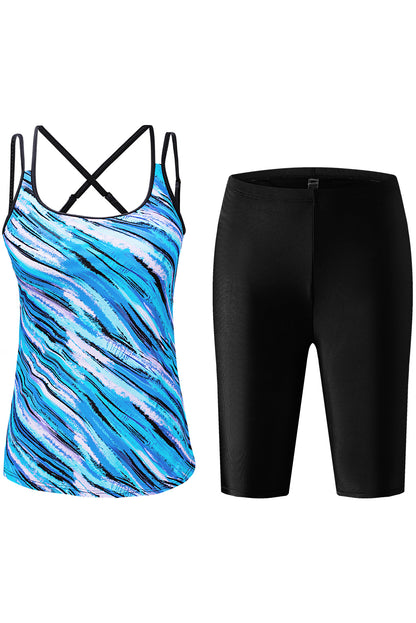 Multicolor Abstract Print Criss Cross Strappy Two-piece Tankini