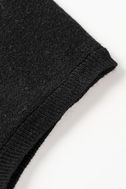 Blackish Green Patch Pocket Ribbed Knit Short Sleeve Sweater