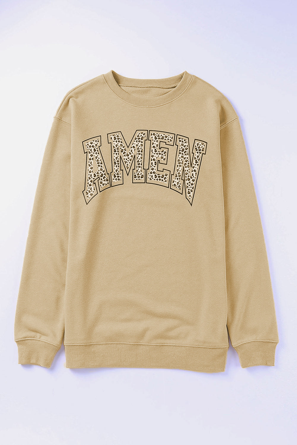 Pink AMEN Leopard Letter Print Oversized Pullover Sweatshirt