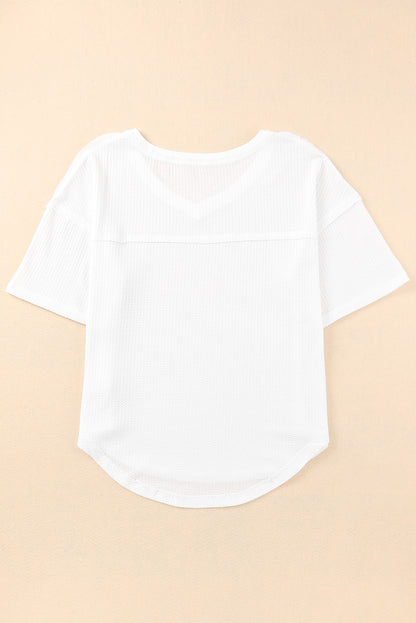 White Waffle Knit Drop Shoulder Loose Top