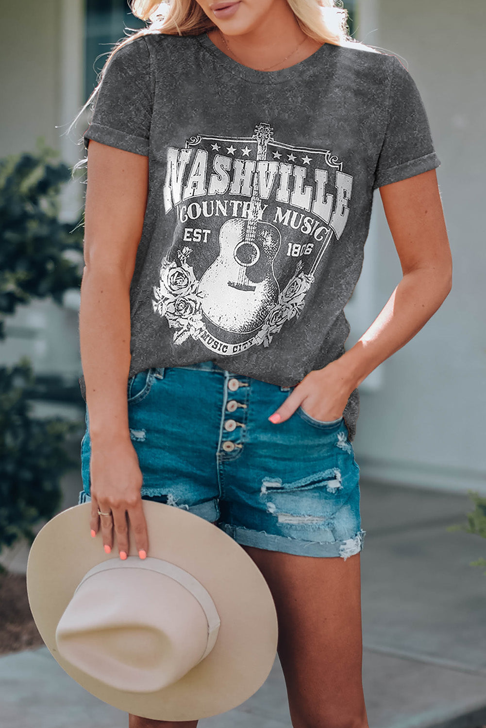 Gray Nashville Music City Graphic Mineral Washed Tee