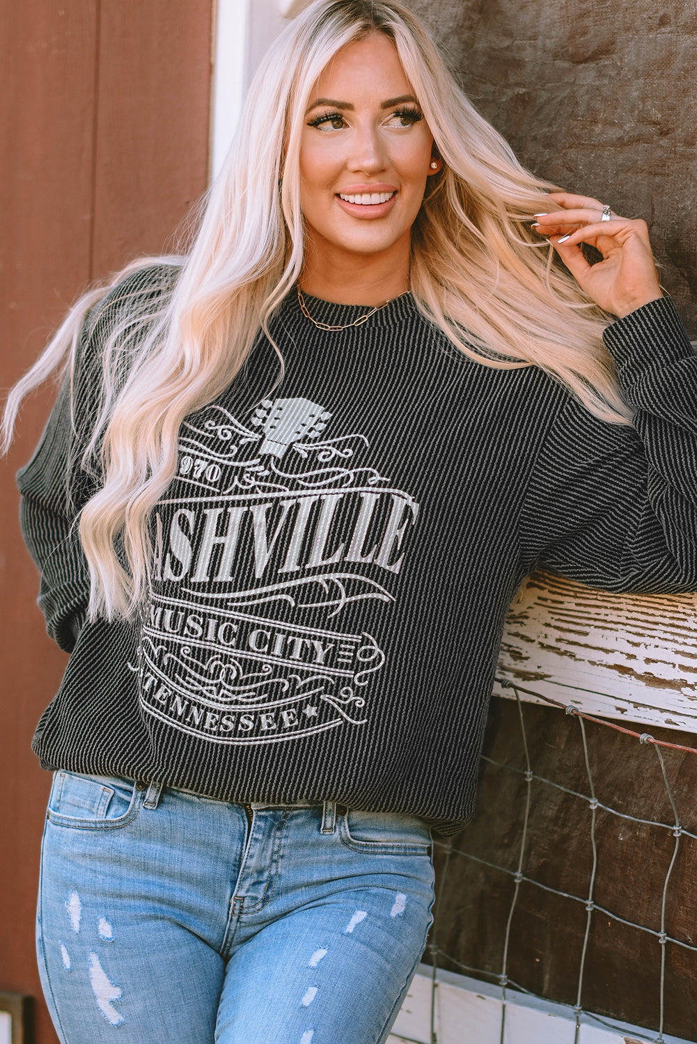 Apricot NASHVILLE MUSIC CITY Corded Graphic Sweatshirt
