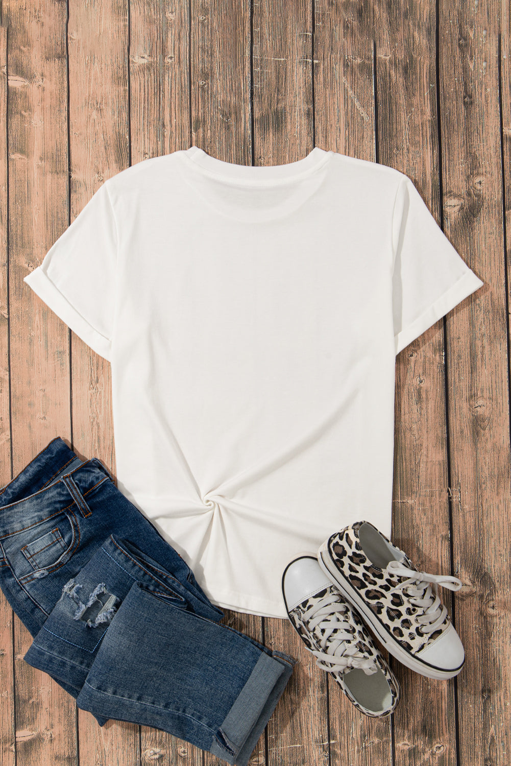 White Casual Plain Crew Neck Tee