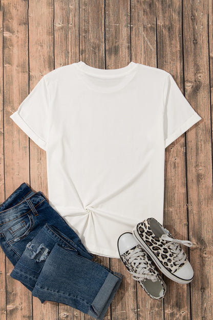 White Casual Plain Crew Neck Tee