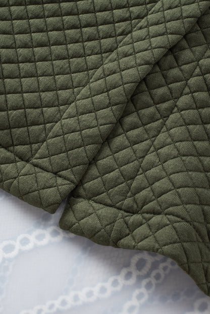 Green Color Block Patchwork Flap Pocket Quilted Shacket