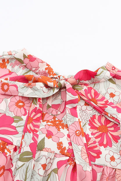 Pink Lace-up Halter Backless High Waist Floral Maxi Dress