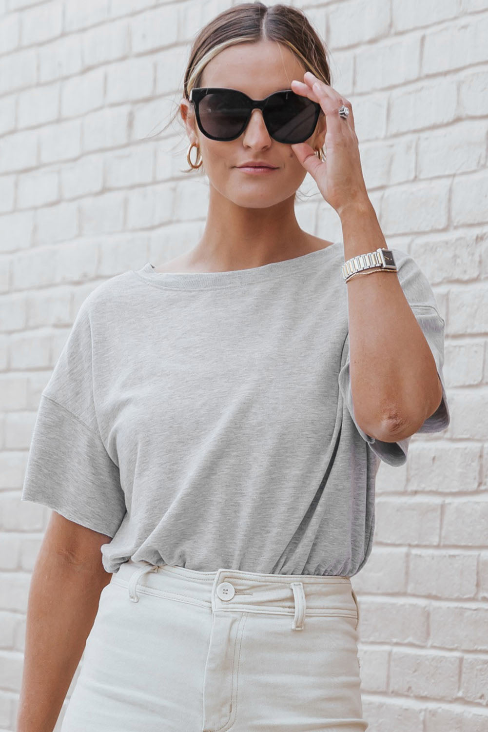 Dark Gray Drop Shoulder Sleeve Oversize Bodysuit