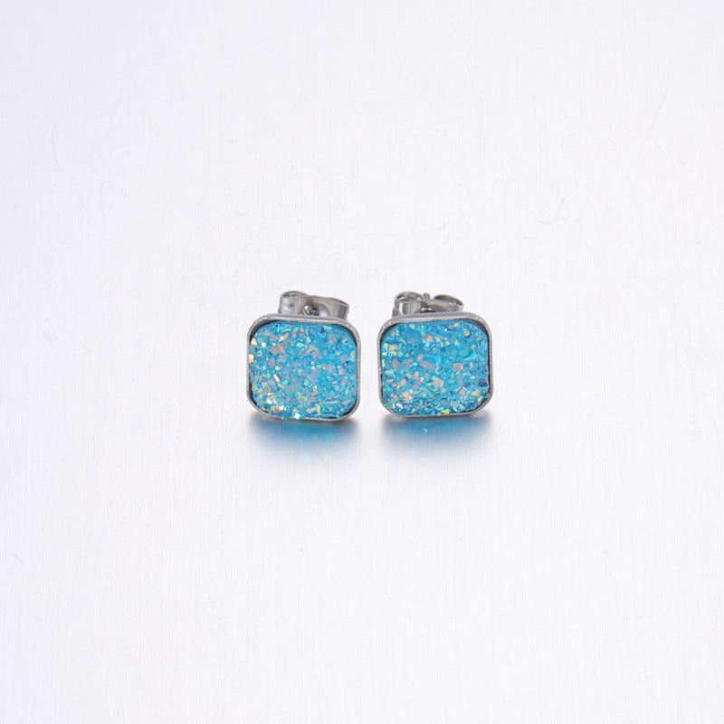Girls' Sweet Personality Ear Studs Multi-specification Square Concave-convex Vug Starry Rhinestone Earrings