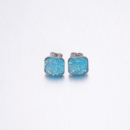 Girls' Sweet Personality Ear Studs Multi-specification Square Concave-convex Vug Starry Rhinestone Earrings
