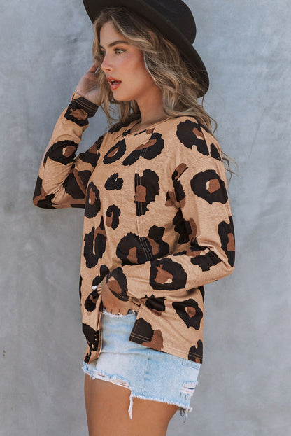 Leopard Pocket Short Sleeve Drawstring Lounge Set