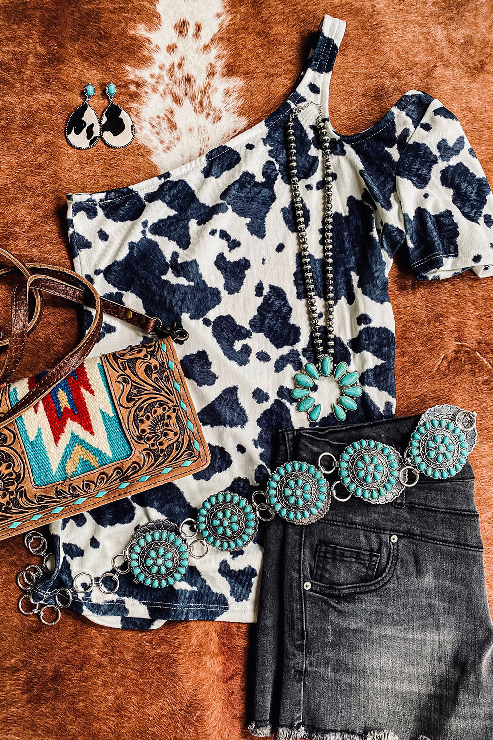 White Western Cow Spots Slim Fit T-shirt