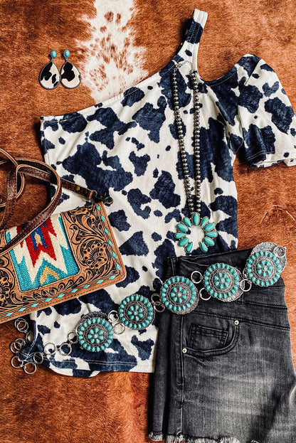 White Western Cow Spots Slim Fit T-shirt