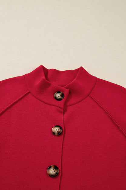 Fiery Red Collared Button Front Wrapped Cardigan Jacket