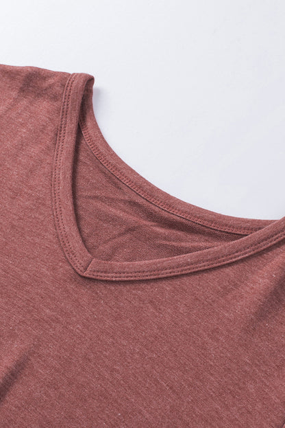 Red Fringe Hem V Neck T Shirt