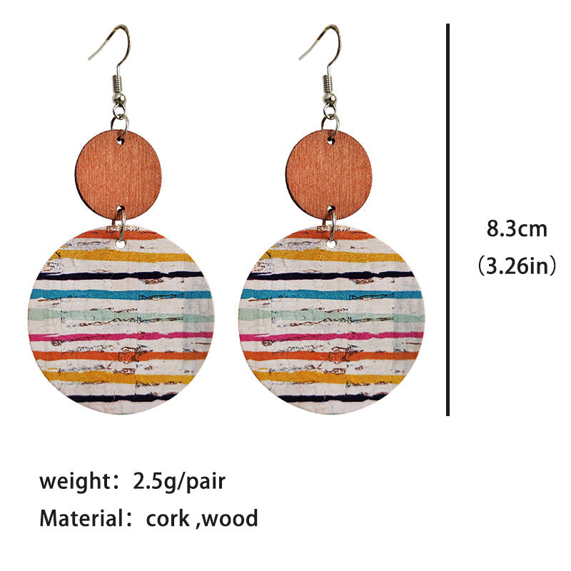Hand-painted Colorful Art Pattern Striped Polka Dot Cork Earrings