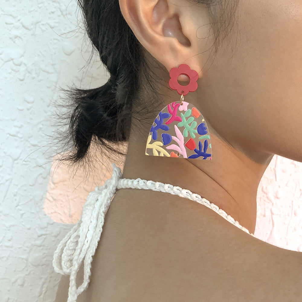 Plate Exaggerated Geometric Design Earrings Creative Portrait Rose Earrings
