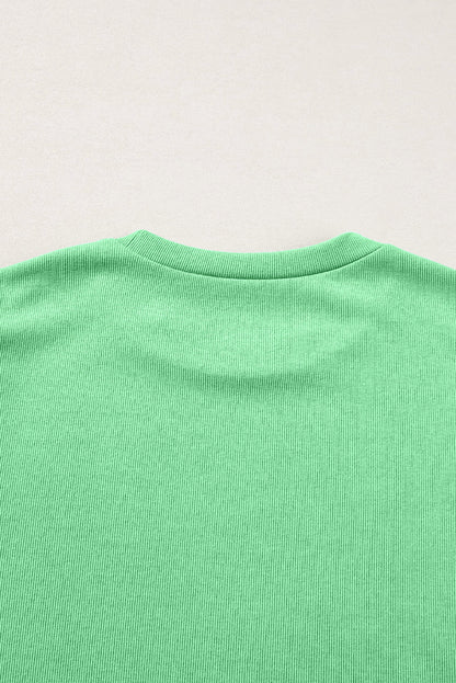 Light Green Contrast Ricrac Floral Sleeve Top