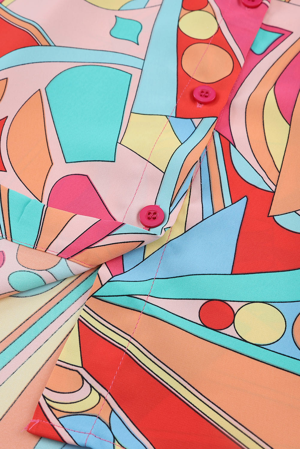 Multicolor Geometric Print Split Neck Ruffle Tiered Mini Dress