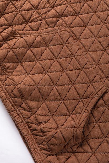 Light Grey Drop Shoulder Quilted Patchwork Kangaroo Pocket Hoodie