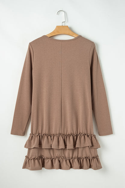 Goat Scoop Neck Tiered Ruffled Hem Long Sleeve Mini Dress