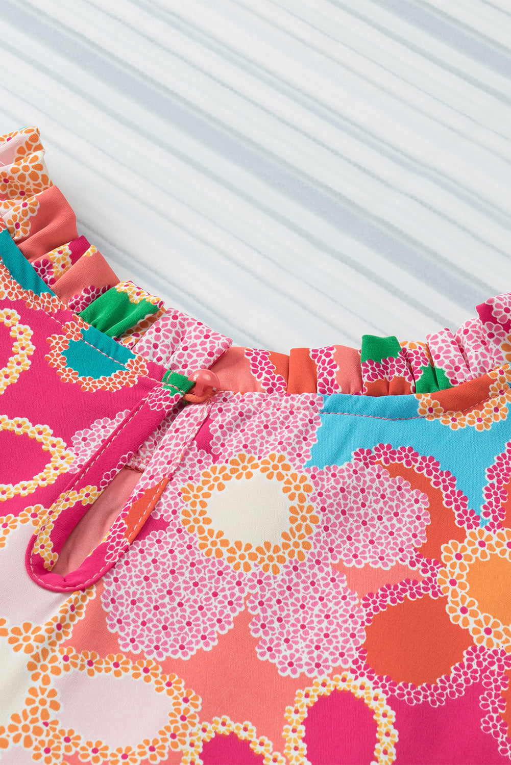 Multicolor Floral Print Smocked Square Neck Ruffles Blouse