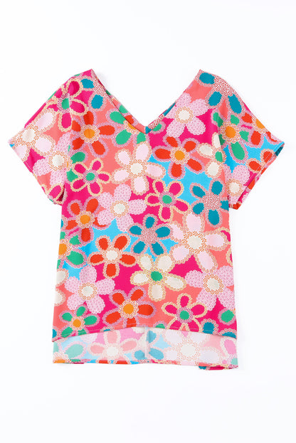 Multicolor Floral Print Smocked Square Neck Ruffles Blouse