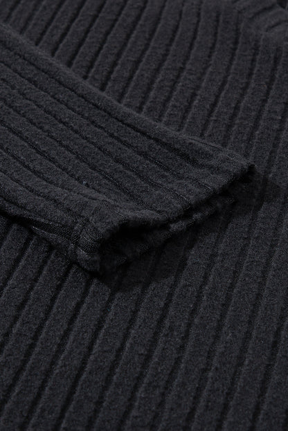 Beige Ribbed Drop Shoulder Henley Top Wide Leg Pants Set