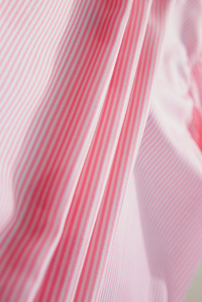 Pink Pinstripe Floral Print Ruffled Flutter Sleeve Blouse