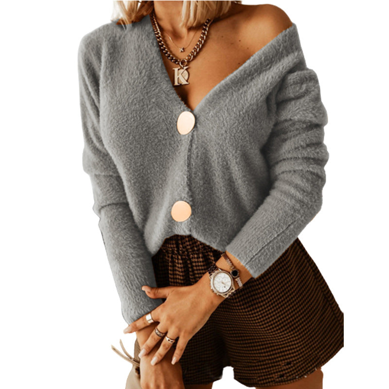 Women's Solid Color Body Loose Button Sweater