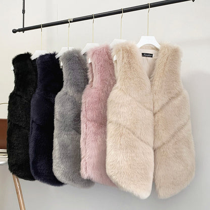 Women's Medium Long Fur Vest Coat