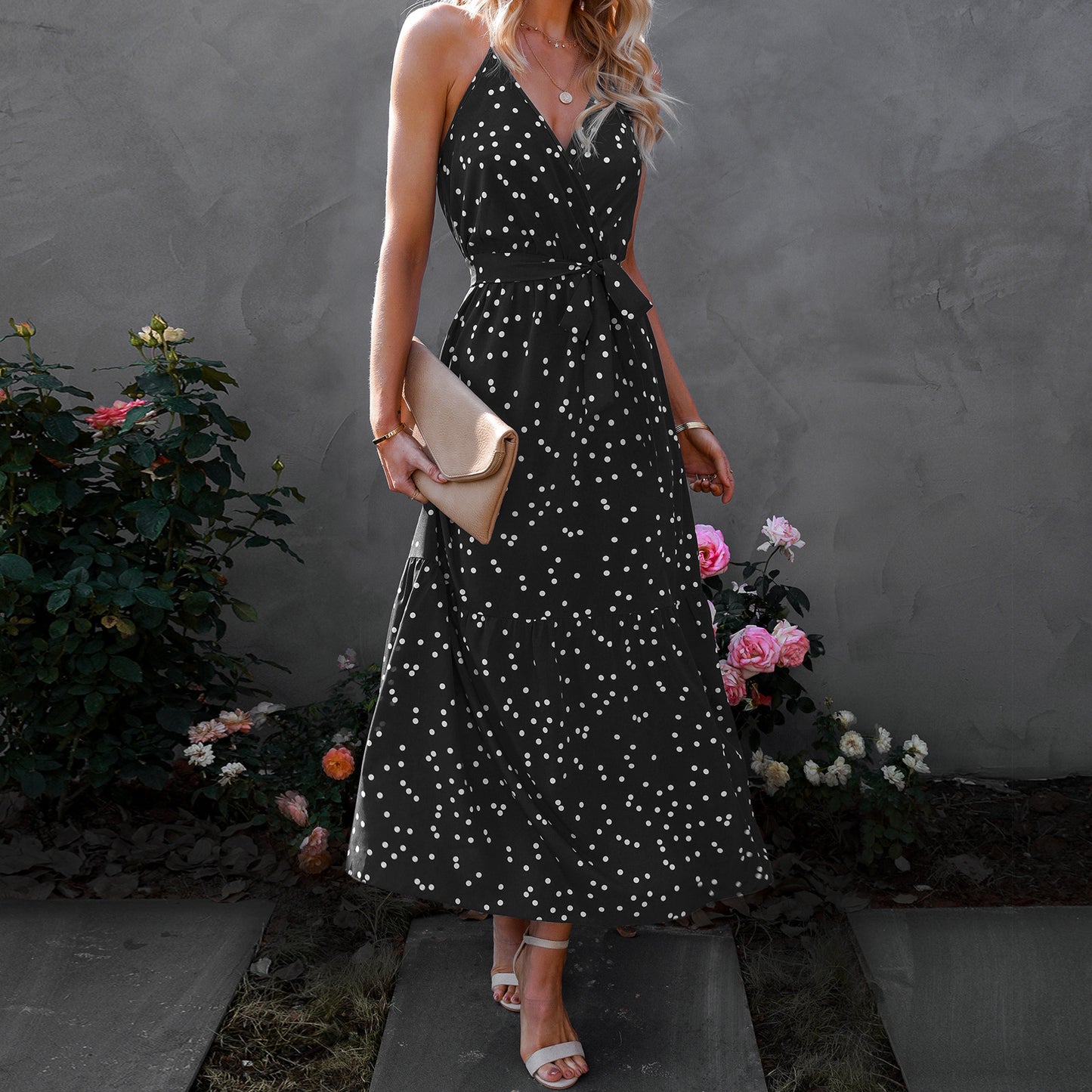 Women's Clothing V-neck Strap Polka Dot Dress