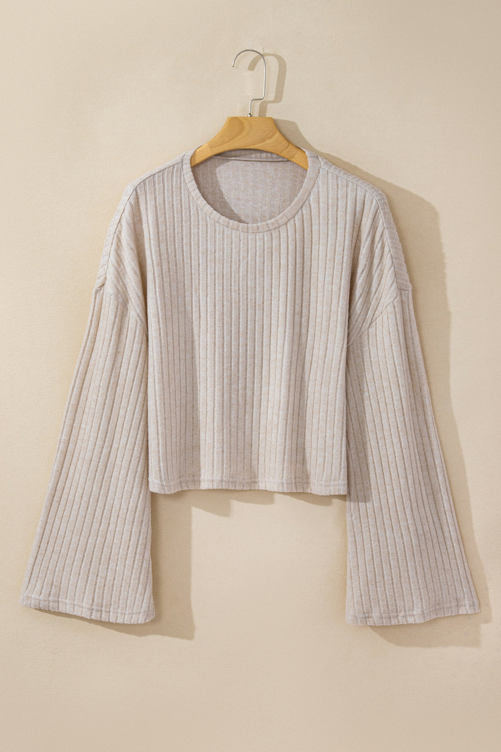 Light Pink Ribbed Knit V Neck Slouchy Two-piece Outfit