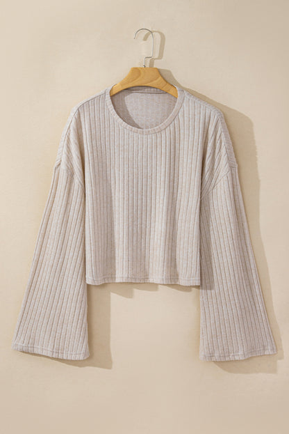 Light Pink Ribbed Knit V Neck Slouchy Two-piece Outfit